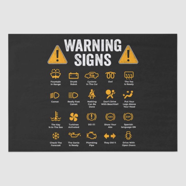 Funny Driving Warning Signs 101 Auto Mechanic Gift Seidenpapier (Vorderseite)