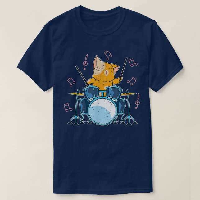 Funny Drummer Cat Schlagzeug Music Drum Set Drumst T-Shirt (Design vorne)