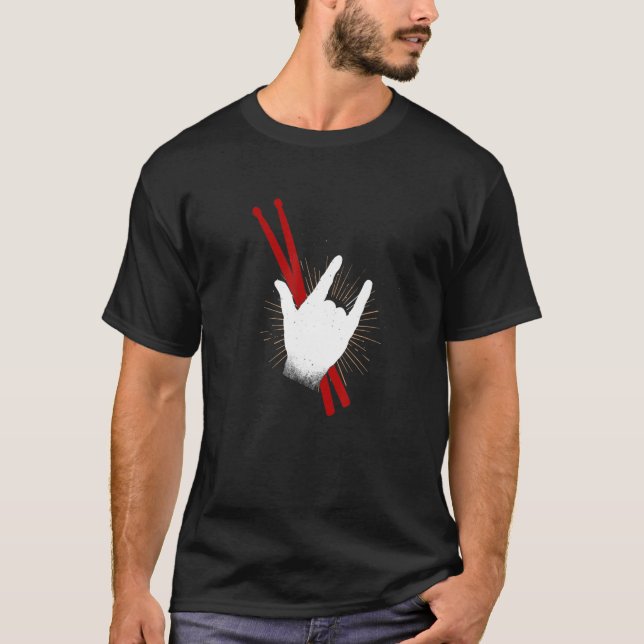 Funny Drummer Drum Sticks Rock & Roll Hand Horns G T-Shirt (Vorderseite)