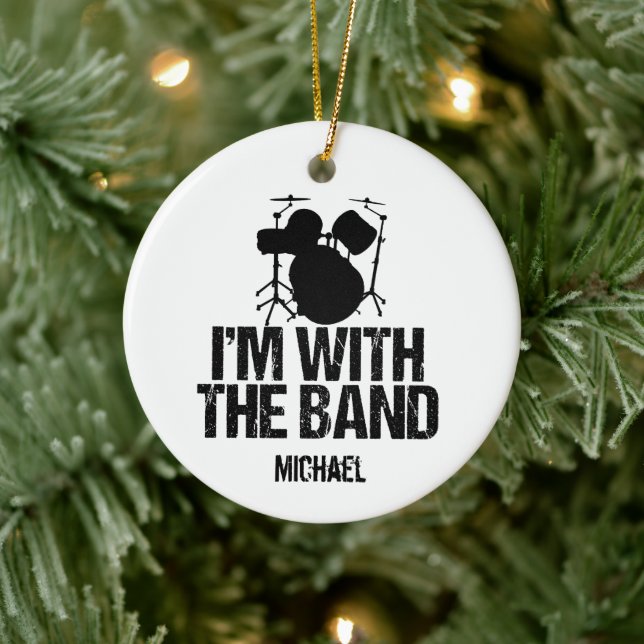 Funny Drummer Monogram Ich bin mit dem Band Drums Keramik Ornament (Baum)