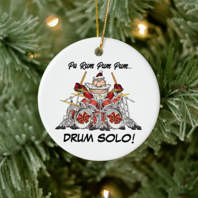 Funny Drummer Santa Rock & Roll Weihnachtsmusiker Keramik Ornament (Baum)