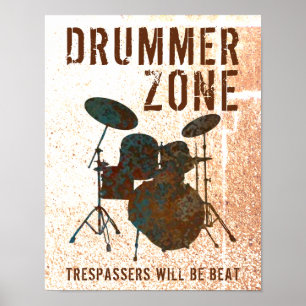 Funny Drummer Zone Drum Kit Music Drummer Poster