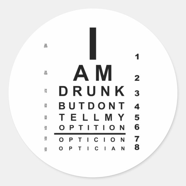 Funny drunk eye chart runder aufkleber (Vorderseite)