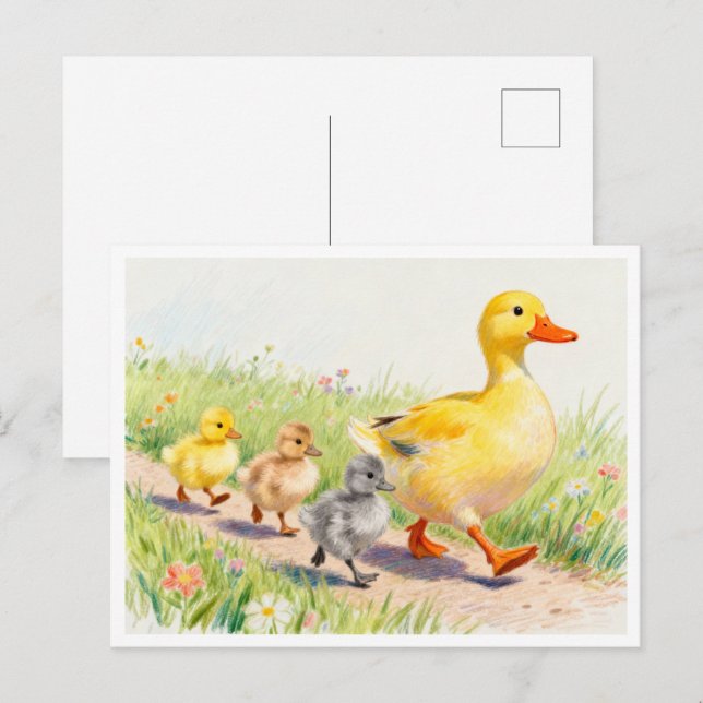 Funny duck and ducklings postkarte (Vorne/Hinten)
