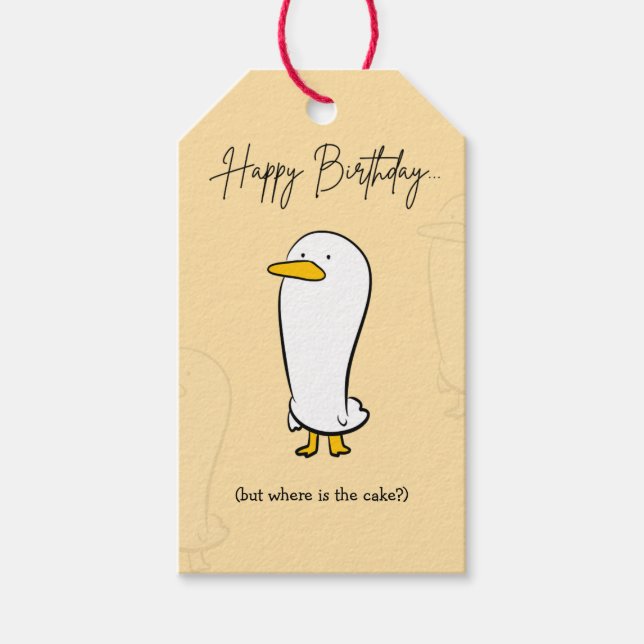 Funny Duck Birthday Sticker-Aber wo ist der Kuchen Geschenkanhänger (Vorderseite)
