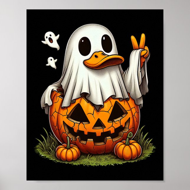 Funny Duck Boo Halloween Ghost Damen Mens Kinder K Poster (Vorne)