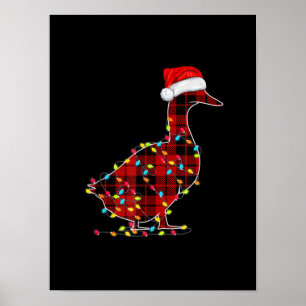 Funny Duck Christmas Light Red Kariert Matching Poster