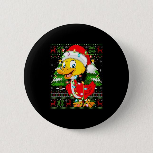 Funny Duck Christmas Lights Santa Costume Ugly Xma Button (Vorderseite)