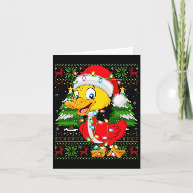 Funny Duck Christmas Lights Santa Costume Ugly Xma Karte (Vorderseite)