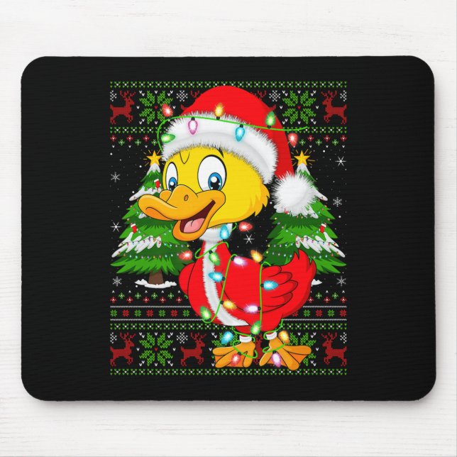 Funny Duck Christmas Lights Santa Costume Ugly Xma Mousepad (Vorne)