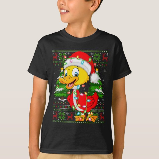 Funny Duck Christmas Lights Santa Costume Ugly Xma T-Shirt (Vorderseite)