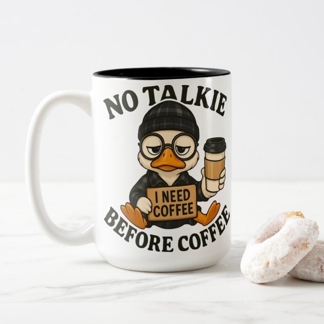 Funny Duck Coffee Lover Cute Cartoon Graphic Zweifarbige Tasse (Mit Donut)