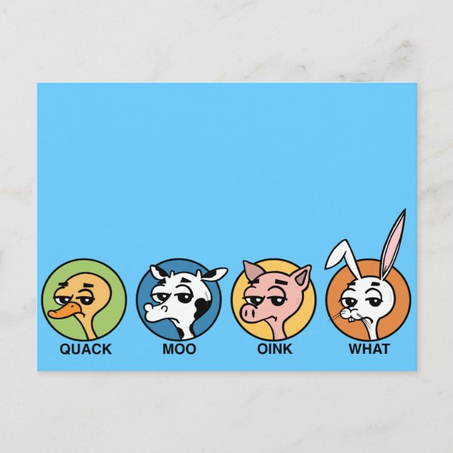 FUNNY DUCK COW PIG UND RABBIT POSTCARD POSTKARTE (Vorderseite)