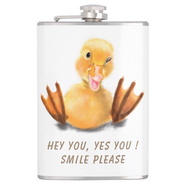 Funny Duck Flask Smile - Benutzerdefinierter Text Flachmann (Vorderseite)