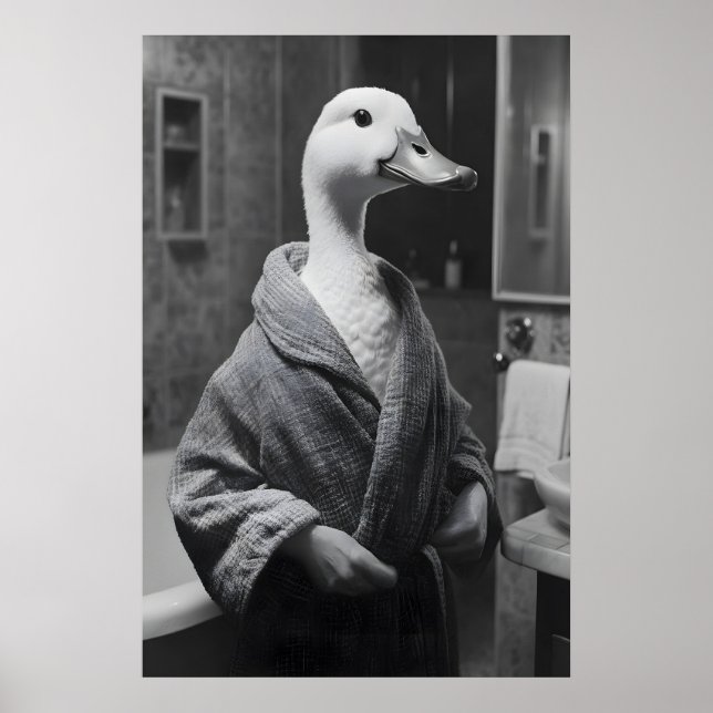 Funny Duck in Bathrobe Print, Quirky Bathroom Wall Poster (Vorne)