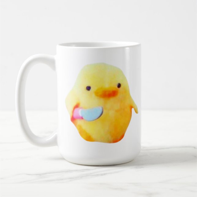 Funny Duck Meme with Knife for Meme Lovers Mug Kaffeetasse (Links)