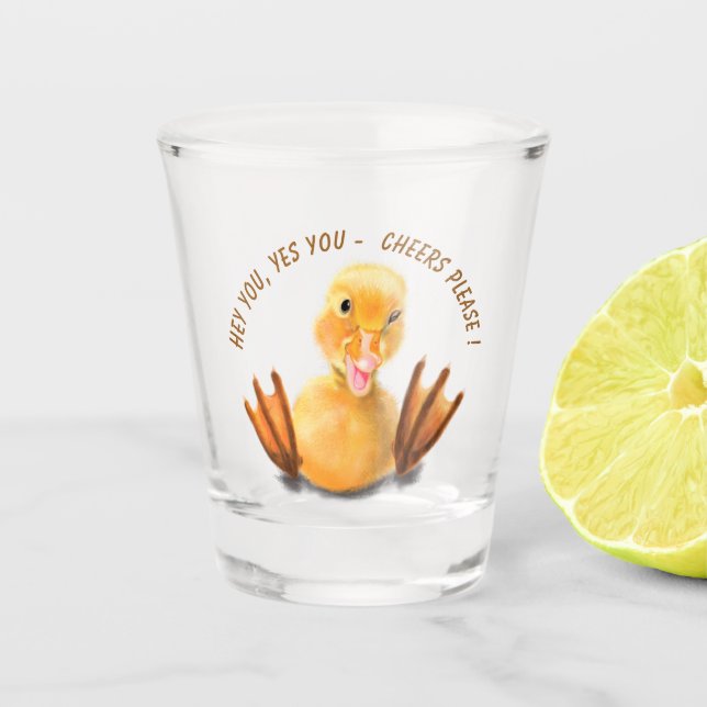 Funny Duck Shot Glass Cheers - Custom Text Schnapsglas (Vorderseite)