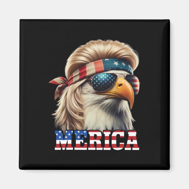 Funny Eagle Merica 4. Juli Blonde Wig Mullet Funn Magnet (Vorne)