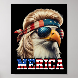 Funny Eagle Merica 4. Juli Blonde Wig Mullet Funn Poster