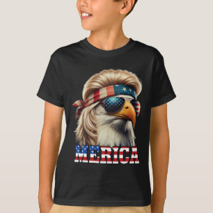 Funny Eagle Merica 4. Juli Blonde Wig Mullet Funn T-Shirt