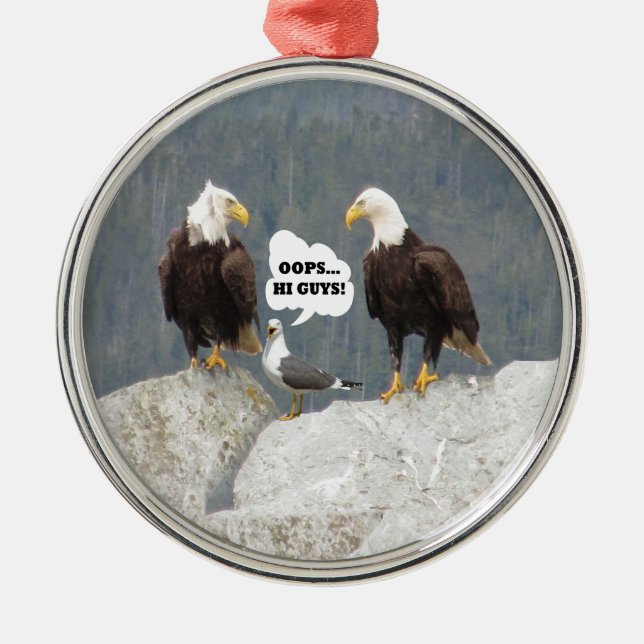 Funny Eagles und Seagull Silbernes Ornament (Vorne)