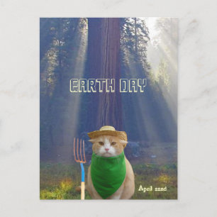 Funny Earth Day American Gothic Green Cat Postkarte