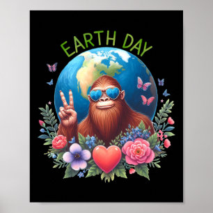 Funny Earth Day Peace Sign Bigfoot Sasquatch Savin Poster