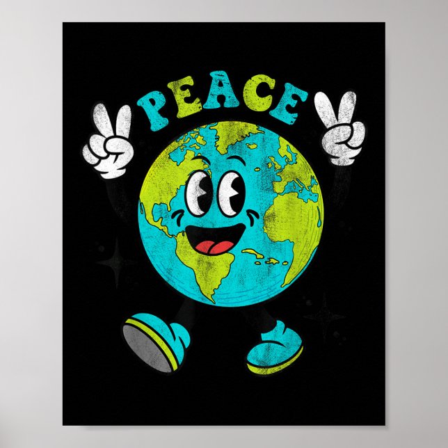Funny Earth Globe World Peace Sign Earth Day Kinde Poster (Vorne)