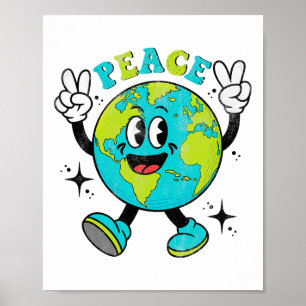 Funny Earth Globe World Peace Sign Earth Day Kinde Poster