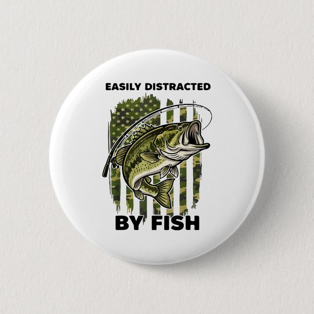 Funny Easily Distracted By Camo B Fish American Fl Button (Vorderseite)