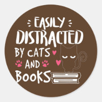 Funny Easily Distracted by Cats and Books Cat