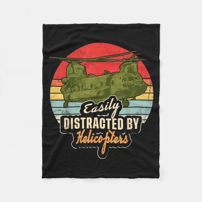 Funny Easily Distracted By Chinook Helicopter Retr Fleecedecke (Vorderseite)