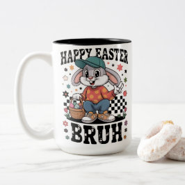 Funny Easter Bunny Bruh | Cool Rabbit With Sunglas Zweifarbige Tasse
