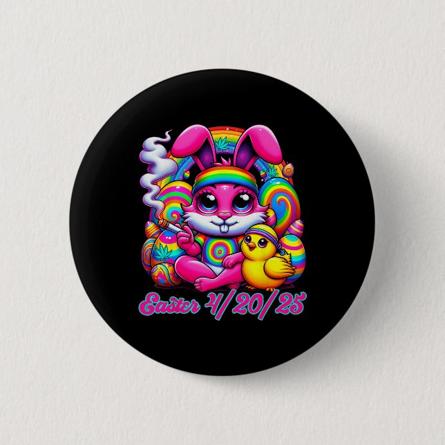 Funny Easter Bunny Chick Smoking  Button (Vorderseite)