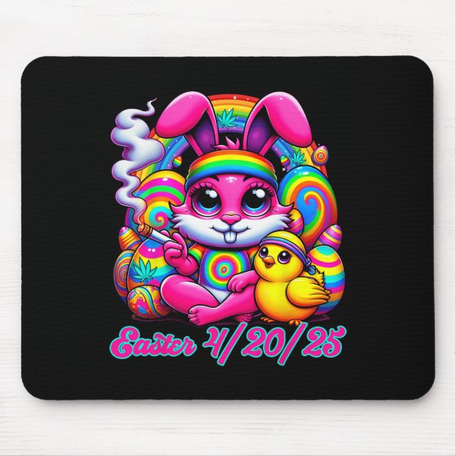 Funny Easter Bunny Chick Smoking  Mousepad (Vorne)