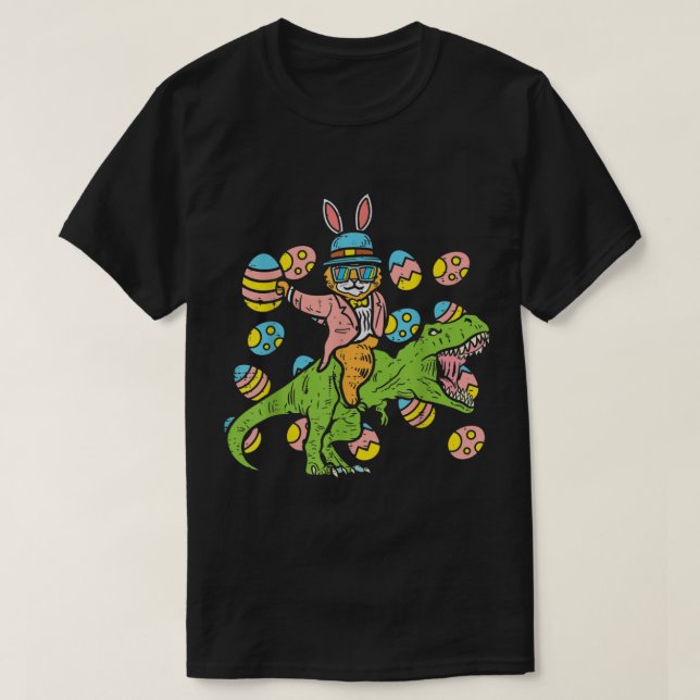 Funny Easter Bunny Riding T-Rex T-Shirt (Design vorne)