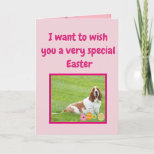 Funny Easter Cards mit Basset Hound in "Bunny Anzu Feiertagskarte