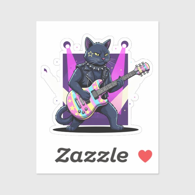 Funny Easter Cat Rockstar Playing Egg Guitar Music Aufkleber (Blatt)