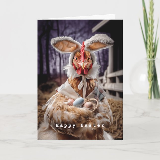 Funny Easter Chicken Bunny Costume Karte (Vorderseite)