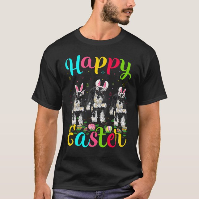 Funny Easter Egg Bunny Miniatur Schnauzer Dog Hap T-Shirt (Vorderseite)