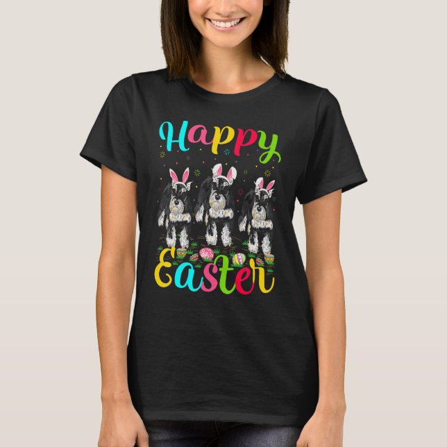 Funny Easter Egg Bunny Miniatur Schnauzer Dog Hap T-Shirt (Vorderseite)