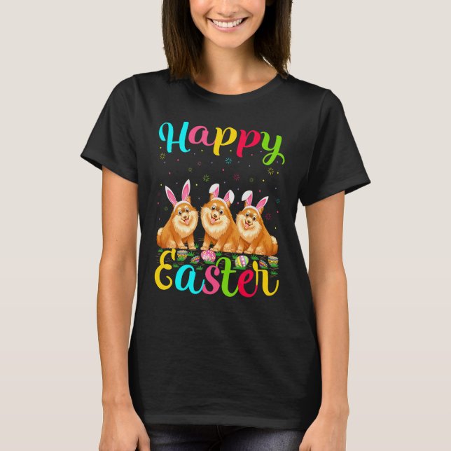 Funny Easter Egg Bunny Spitz Hund Happy Osterfest T-Shirt (Vorderseite)