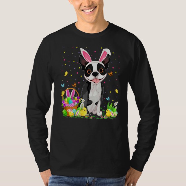 Funny Easter Egg Jagen Boston Terrier Dog Oster T-Shirt (Vorderseite)