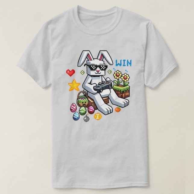 Funny Easter Gamer - Bunny Playing Video Games T-Shirt (Design vorne)