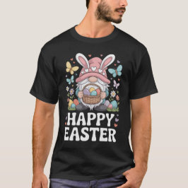 Funny Easter Gnome Cartoon With Eggs Basket Spring T-Shirt