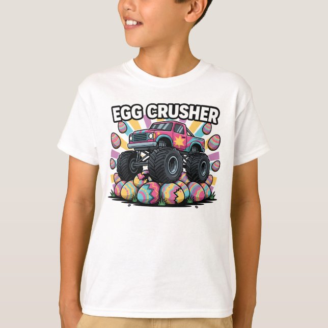 Funny Easter Monster Truck Egg Crusher Pun Boys T-Shirt (Vorderseite)