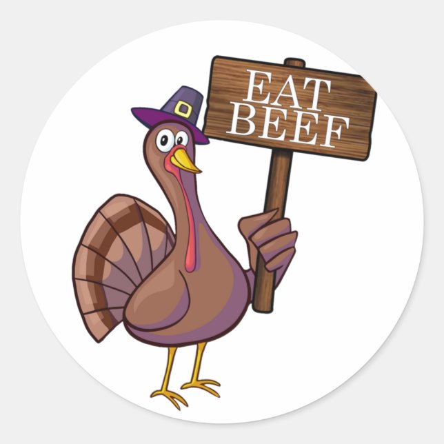 🦃 🍗 Funny Eat Beef Erntedank Runder Aufkleber (Vorderseite)