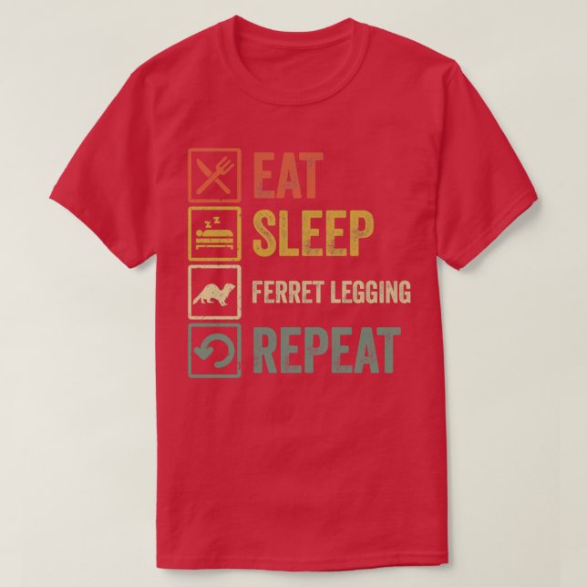 Funny eat sleep Ferret Legende wiederholen Retro-V T-Shirt (Design vorne)