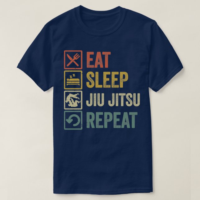 Funny Eat Sleep Jiu jitsu Repeat Distressed Retro  T-Shirt (Design vorne)