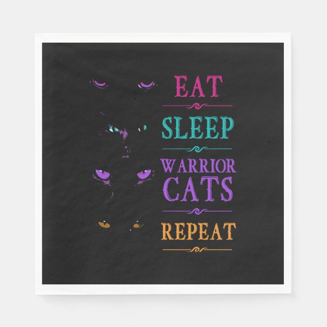 Funny Eat Sleep Warrior Katzen wiederholen Funny C Serviette (Vorderseite)